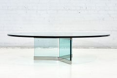 Leon Rosen for Pace Glass and Chrome Coffee Table, 1970