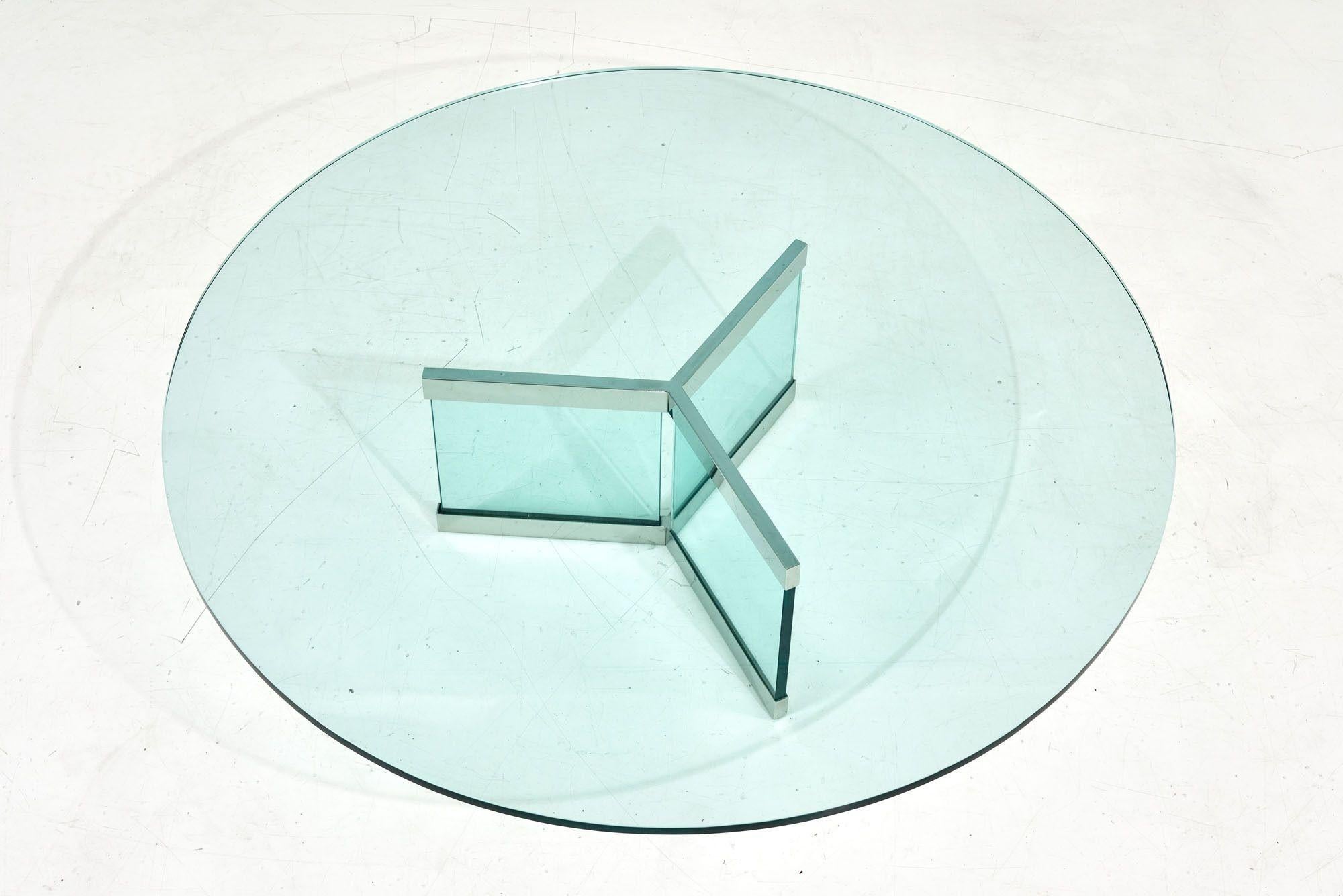 Mid-Century Modern Table basse en verre et chrome Leon Rosen pour Pace Glass, 1970 en vente