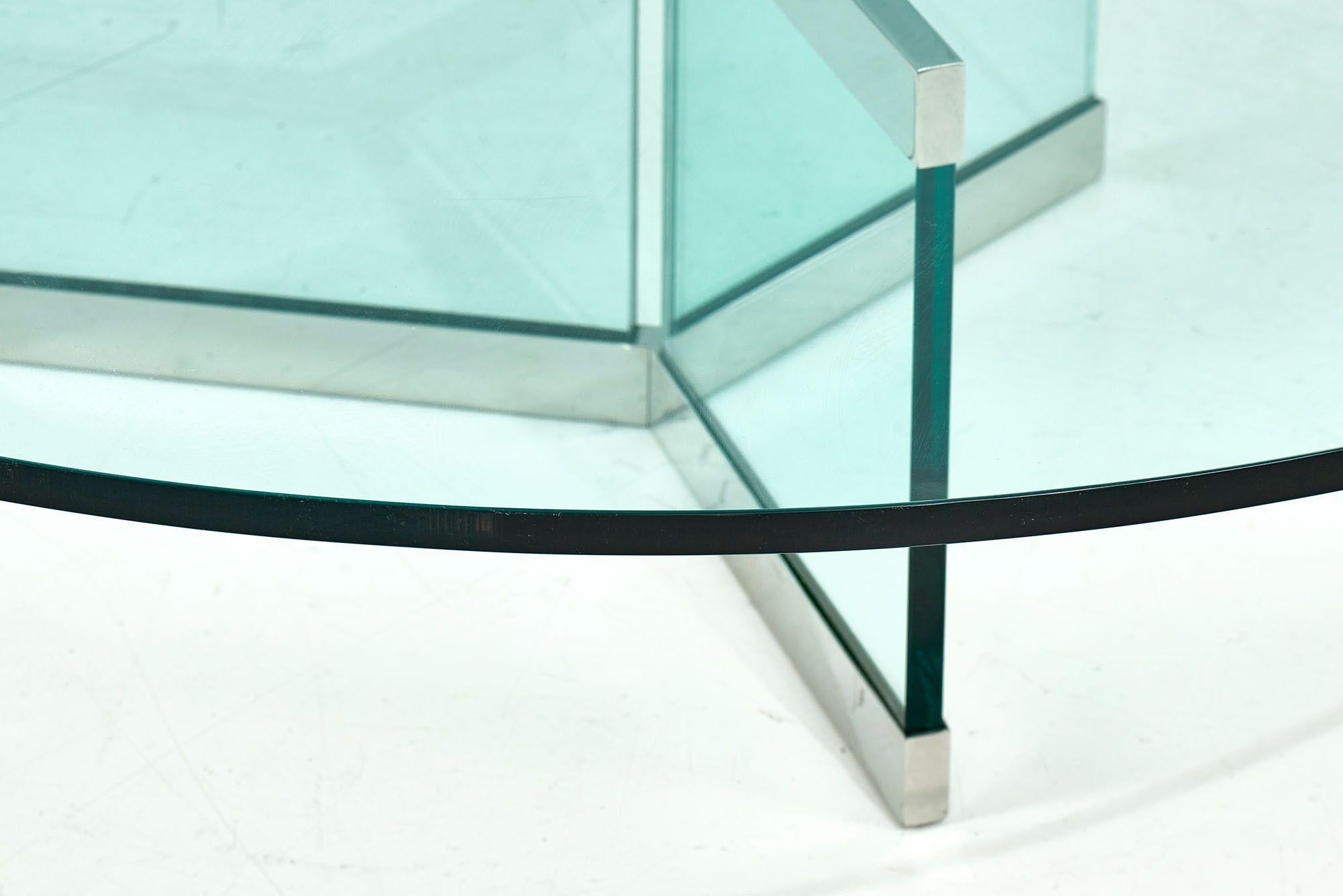 Table basse en verre et chrome Leon Rosen pour Pace Glass, 1970 Bon état - En vente à Chicago, IL