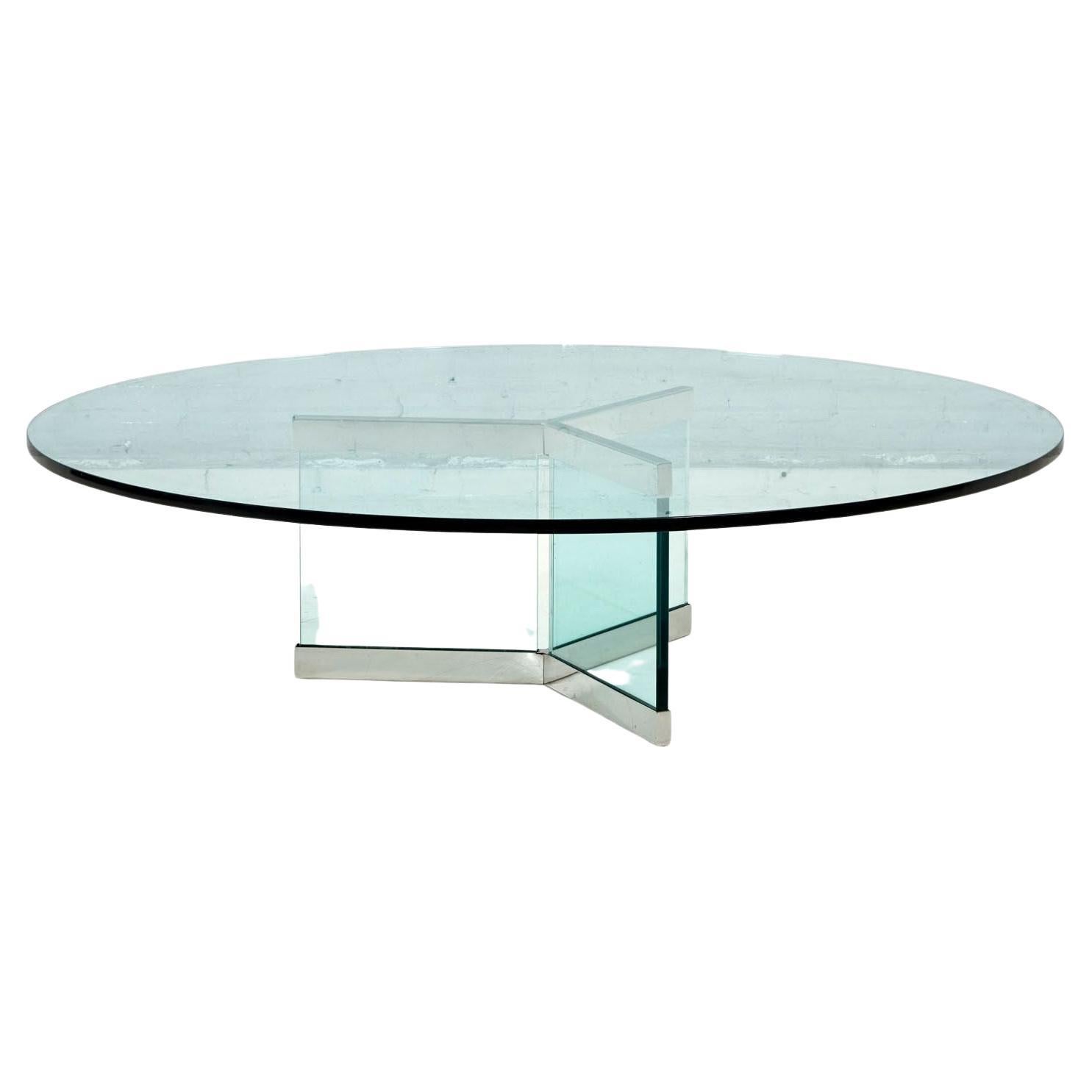 Leon Rosen for Pace Glass and Chrome Coffee Table, 1970