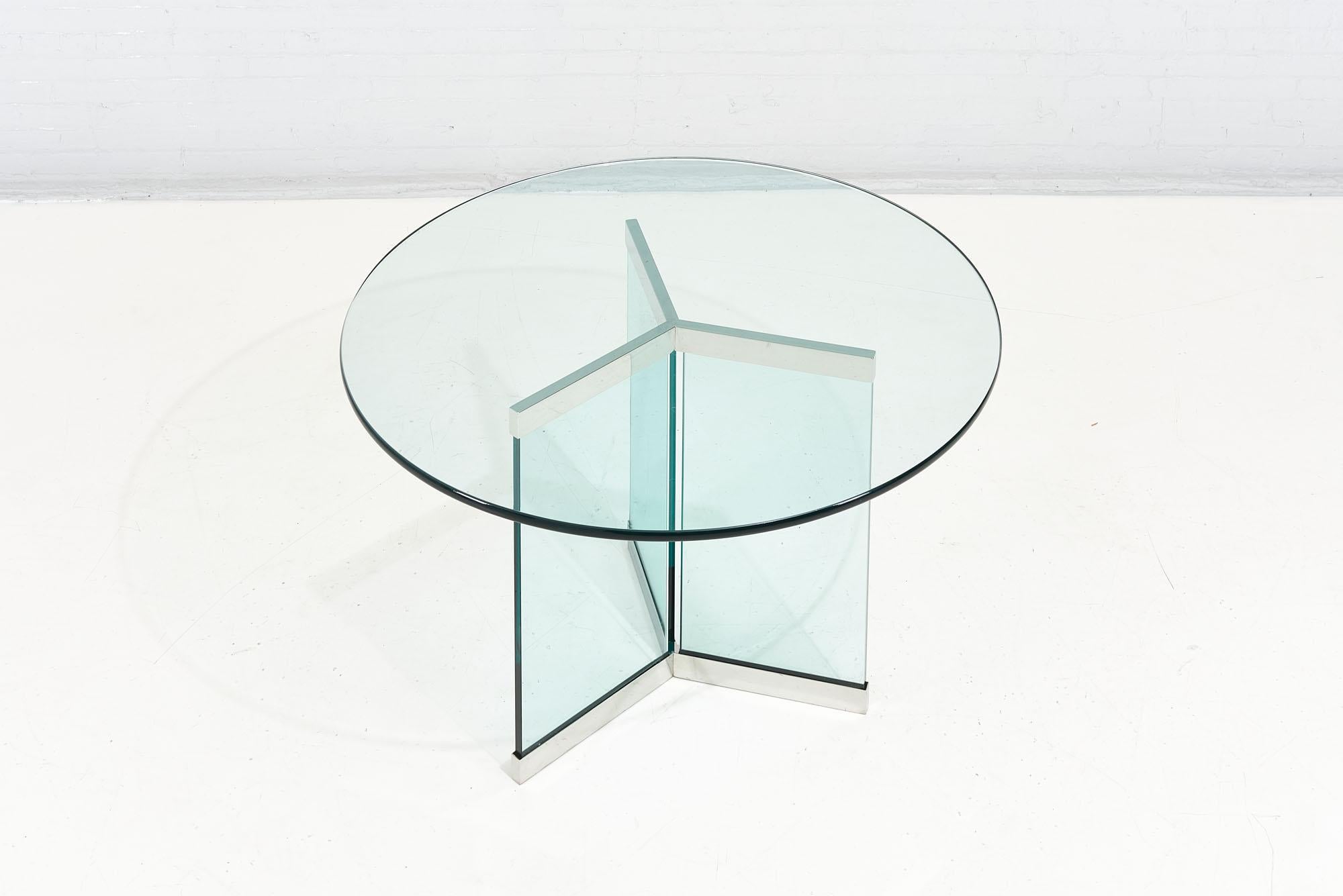 Leon Rosen for pace glass chrome dining table, 1970.