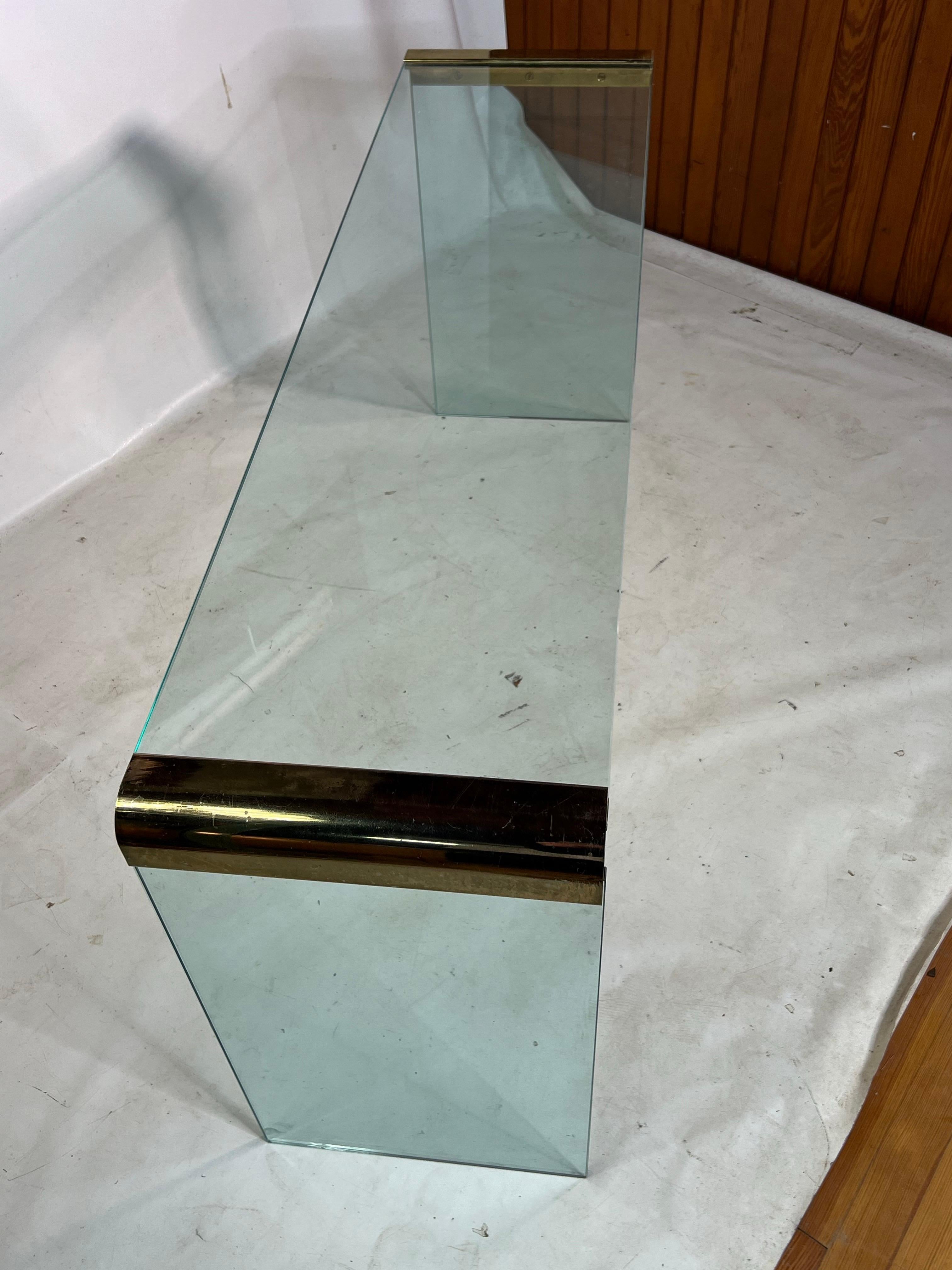Leon Rosen for Pace Glass Waterfall Console Table For Sale 4