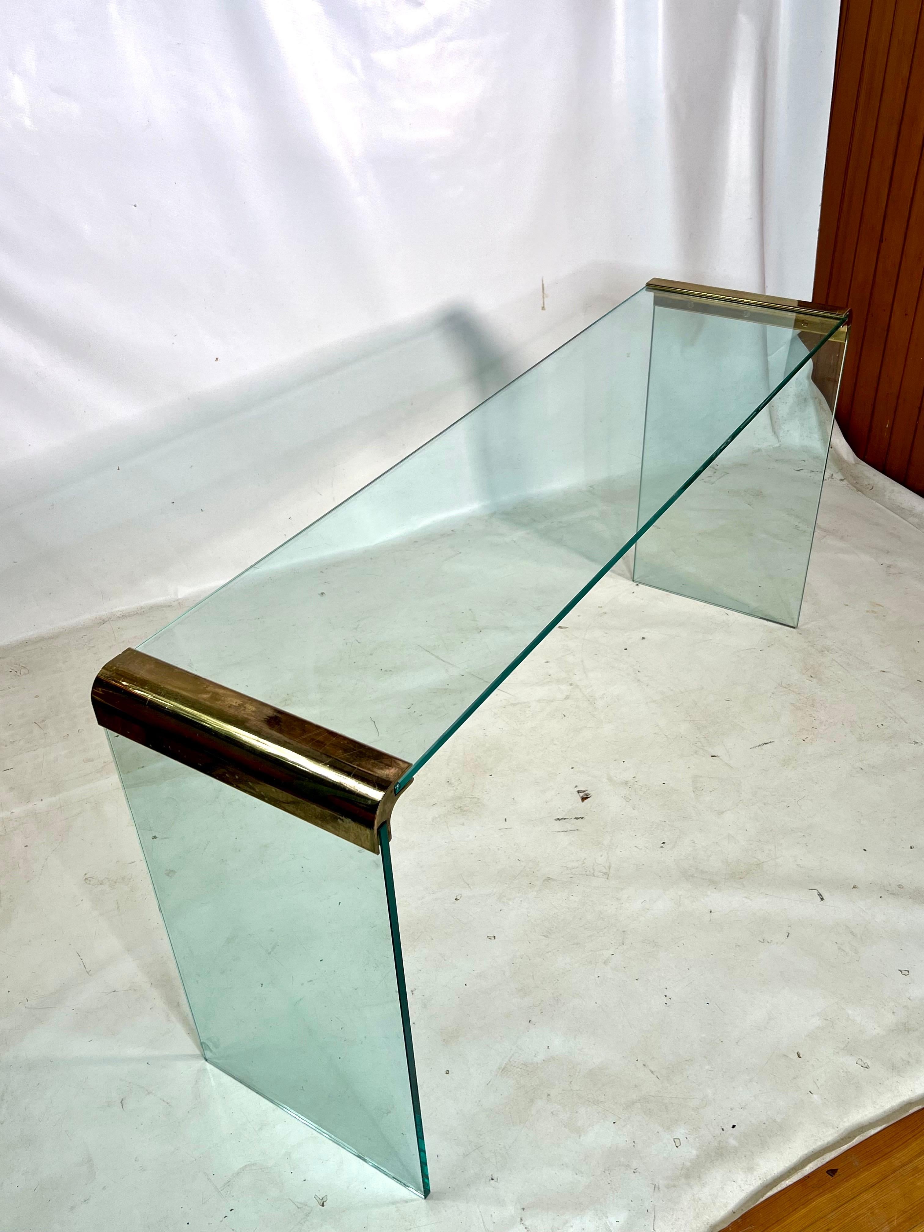 Leon Rosen for Pace Glass Waterfall Console Table For Sale 5