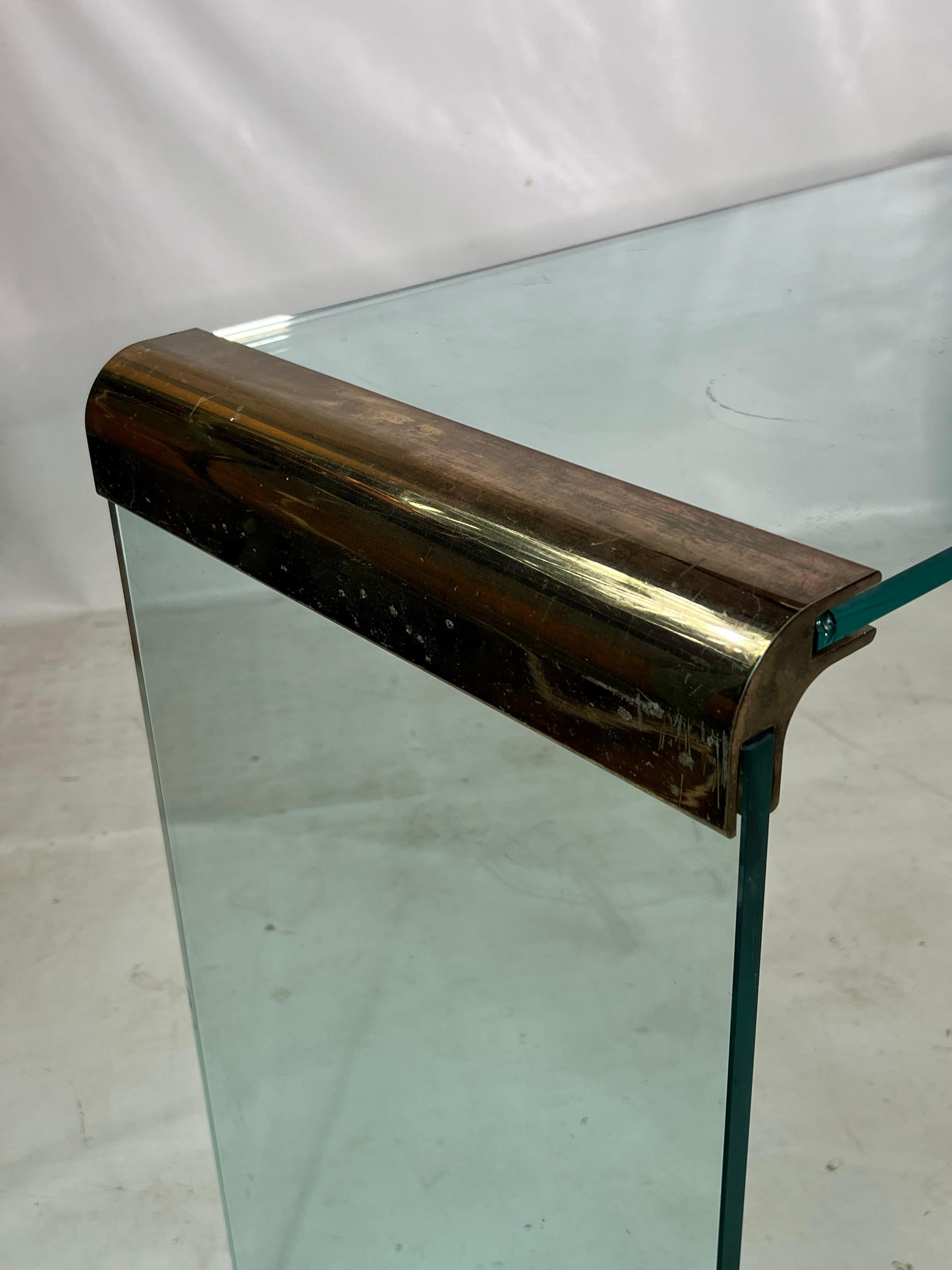 Leon Rosen for Pace Glass Waterfall Console Table For Sale 7
