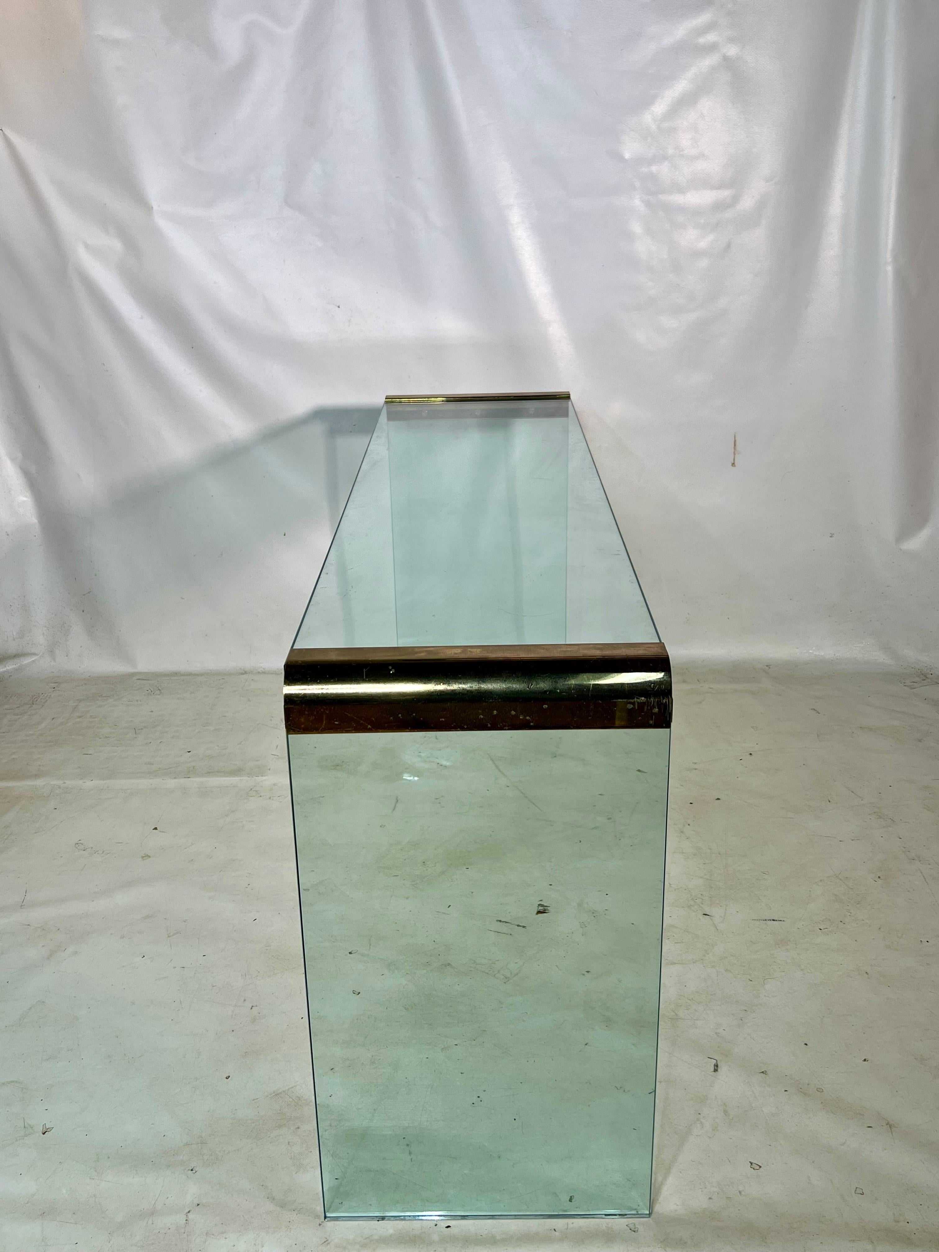 For sale is a stunning, all-original vintage Leon Rosen waterfall console table from the Pace Collection.