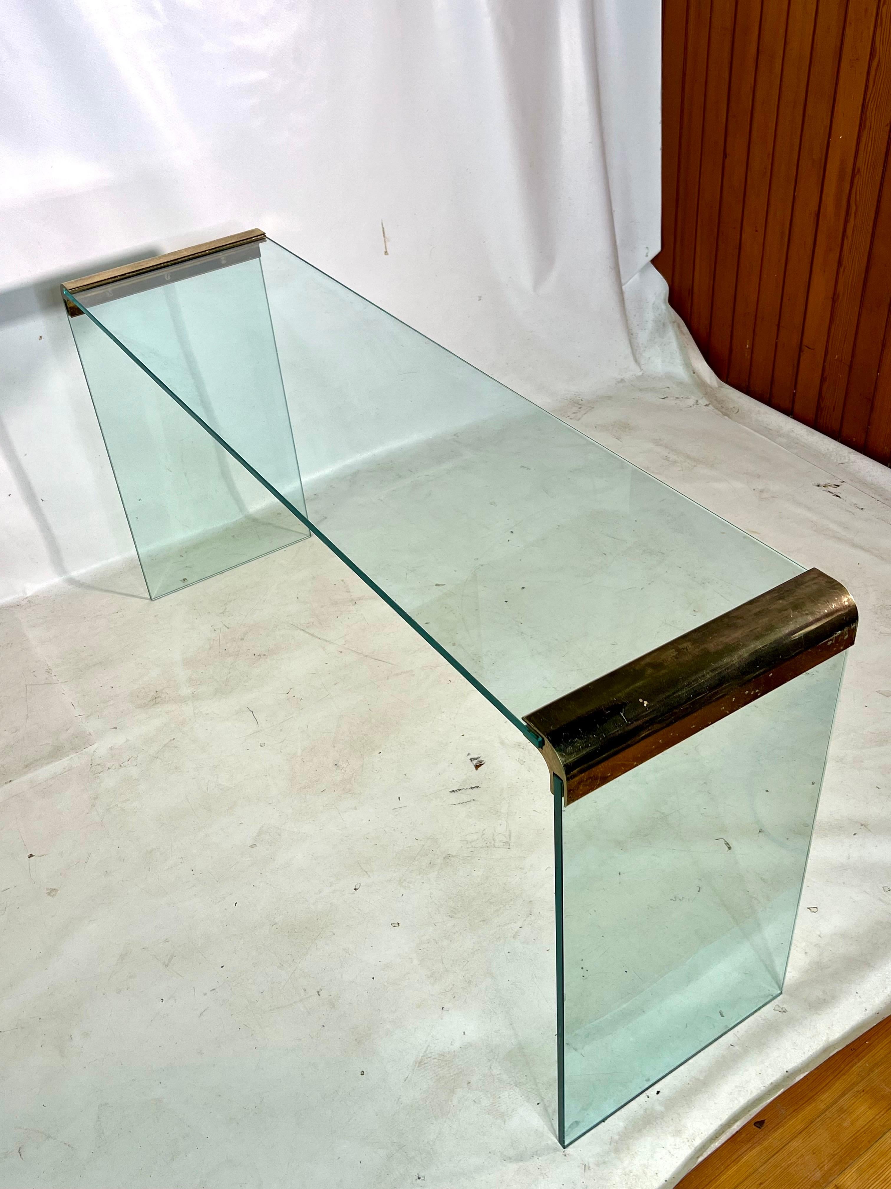 Post-Modern Leon Rosen for Pace Glass Waterfall Console Table For Sale