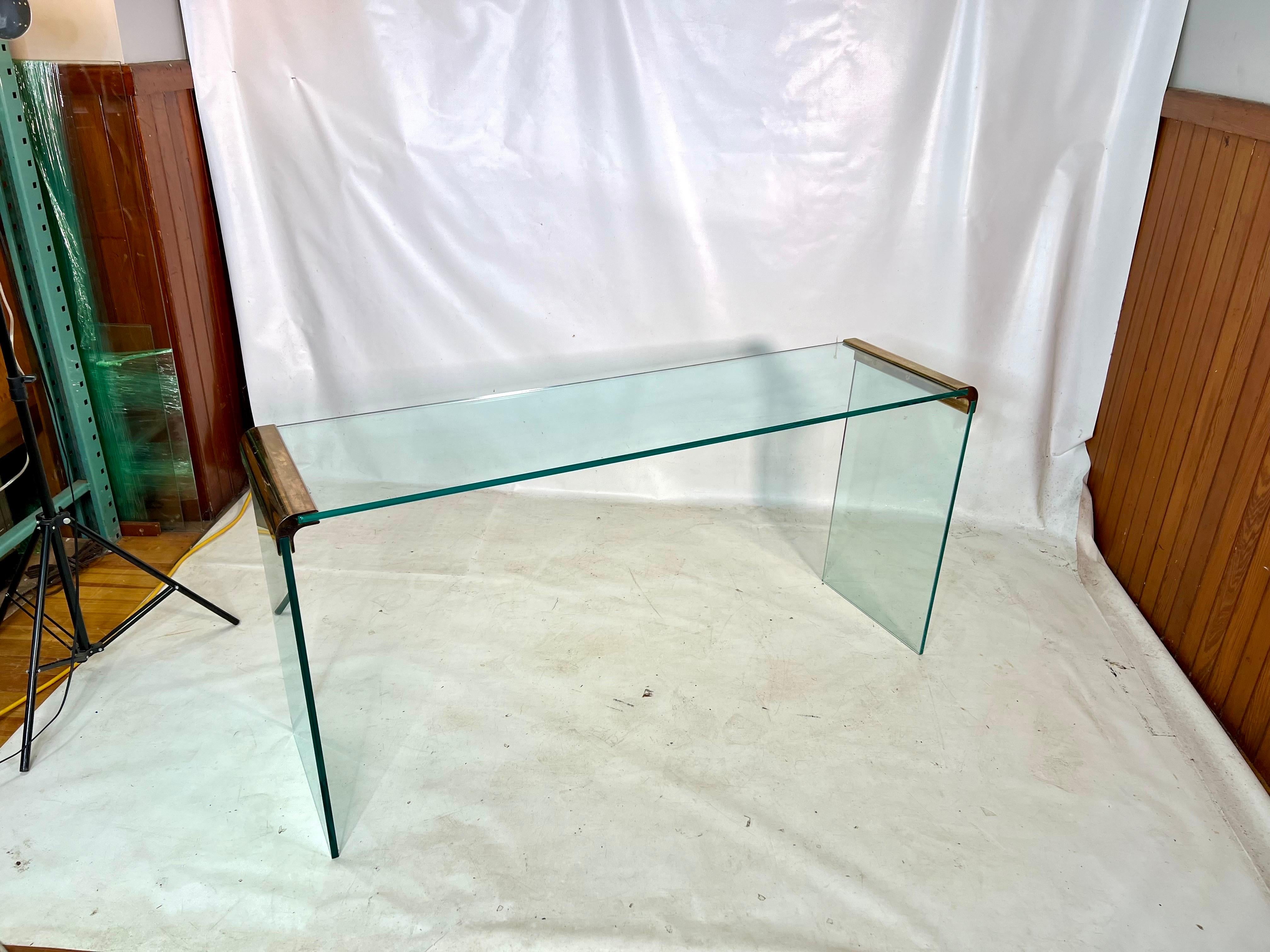 American Leon Rosen for Pace Glass Waterfall Console Table For Sale