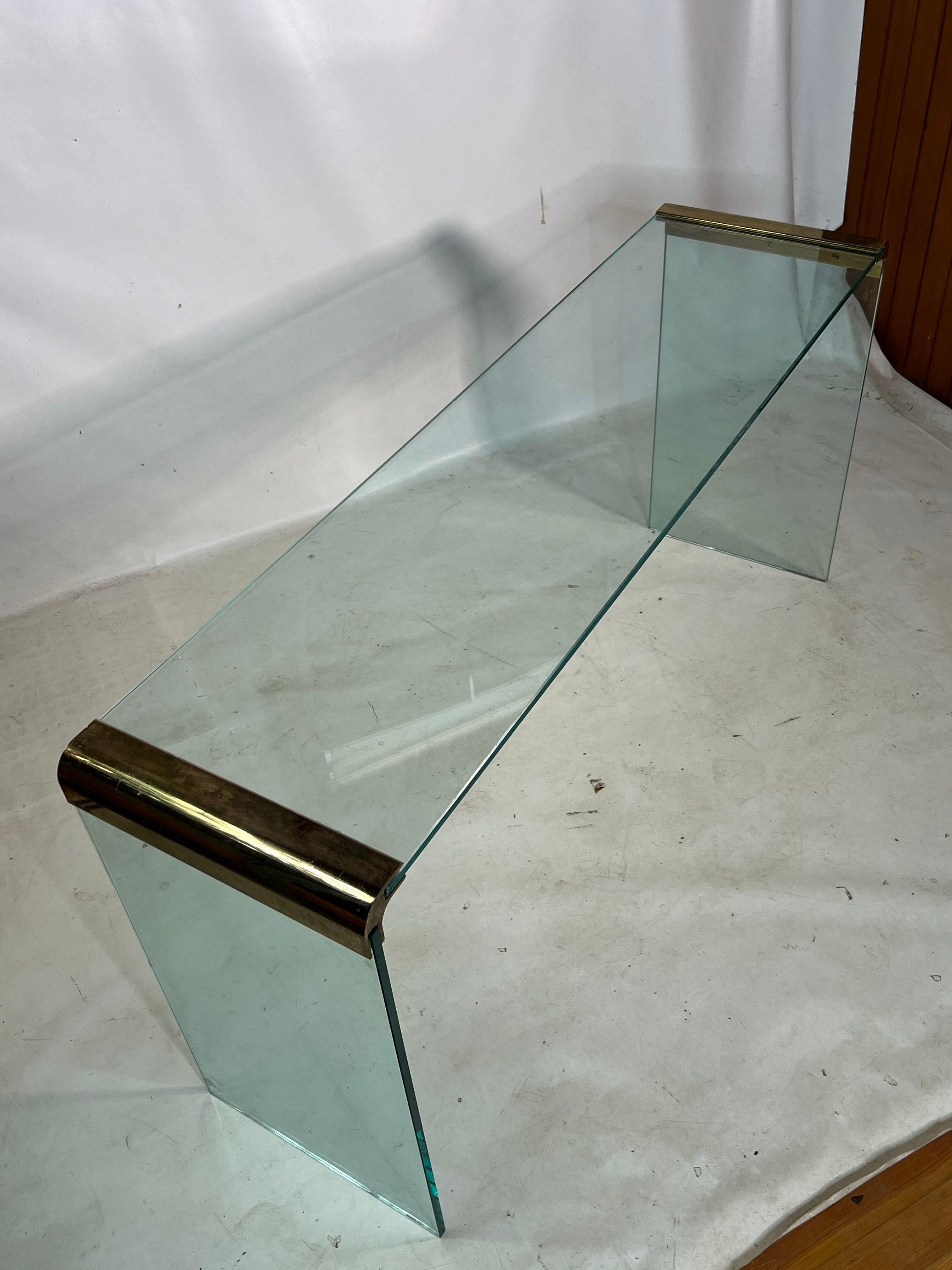 Leon Rosen for Pace Glass Waterfall Console Table For Sale 3