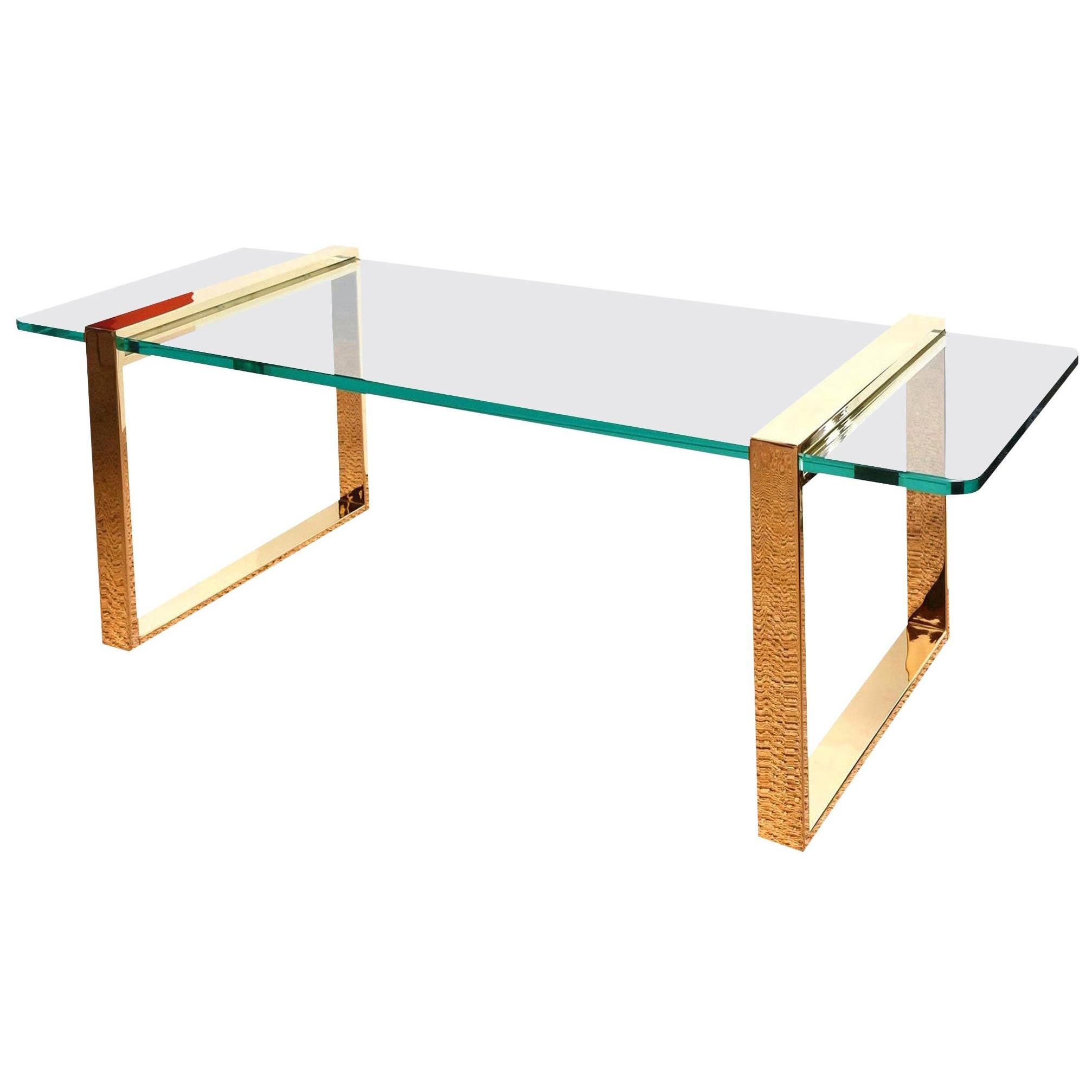 Leon Rosen for Pace Gold-Plated and Glass Sculptural Cocktail or Library Table