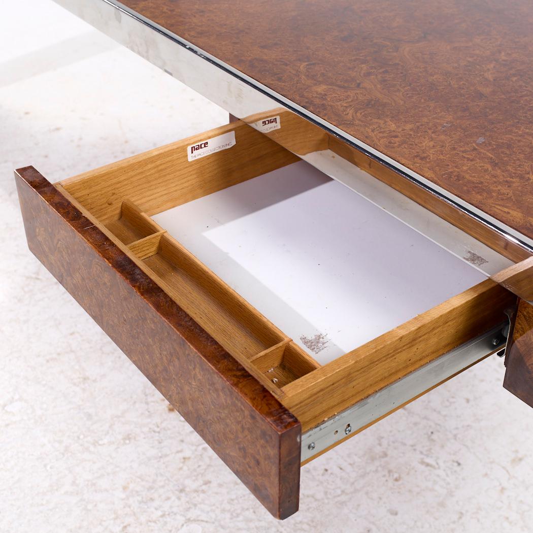Leon Rosen for Pace Mezzaluna Mid Century Burlwood and Stainless Steel Desk For Sale 4