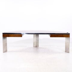 Leon Rosen for Pace Mezzaluna Mid Century Burlwood and Stainless Steel Desk
