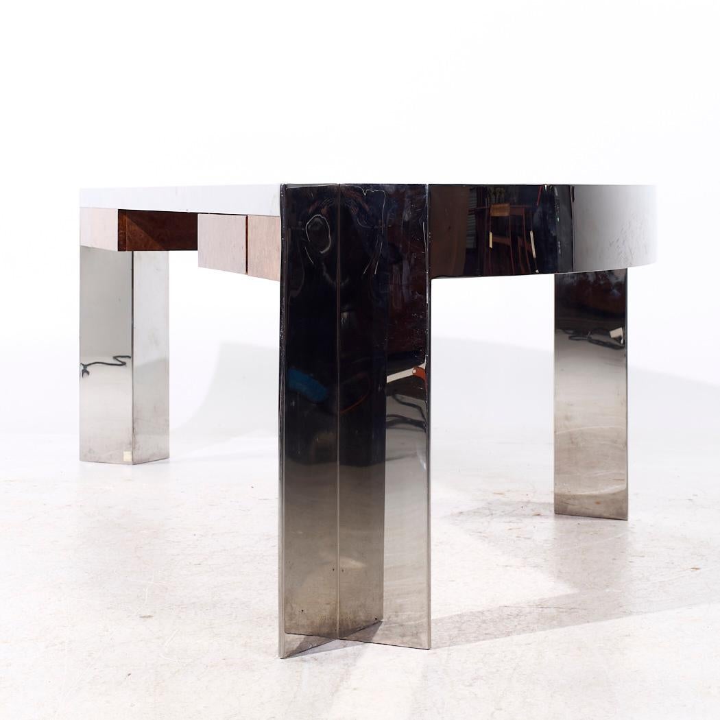 Late 20th Century Leon Rosen for Pace Mezzaluna Mid Century Burlwood and Stainless Steel Desk For Sale
