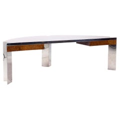 Leon Rosen for Pace Mezzaluna Mid Century Burlwood and Stainless Steel Desk