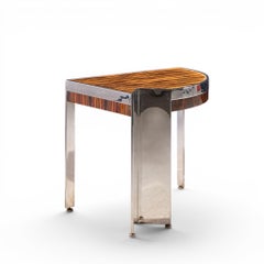 Leon Rosen for Pace Mezzaluna Mid Century Steel and Rosewood Side End Table