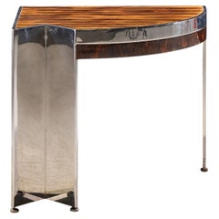 Leon Rosen for Pace Mezzaluna Mid Century Steel and Rosewood Side End Table