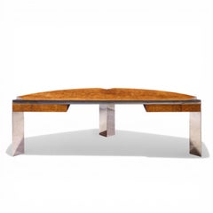 Leon Rosen for Pace Mid Century Burlwood and Chrome Executive Desk