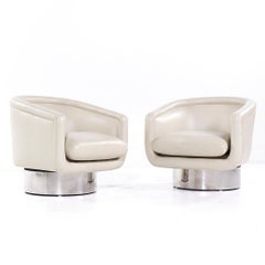 Leon Rosen for Pace Mid Century Chrome Swivel Lounge Chairs - Pair