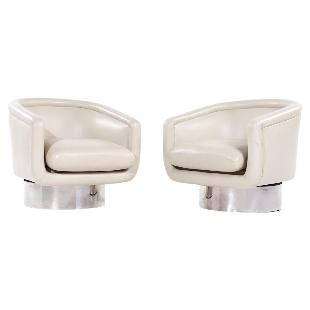 Leon Rosen for Pace Mid Century Chrome Swivel Lounge Chairs - Paire