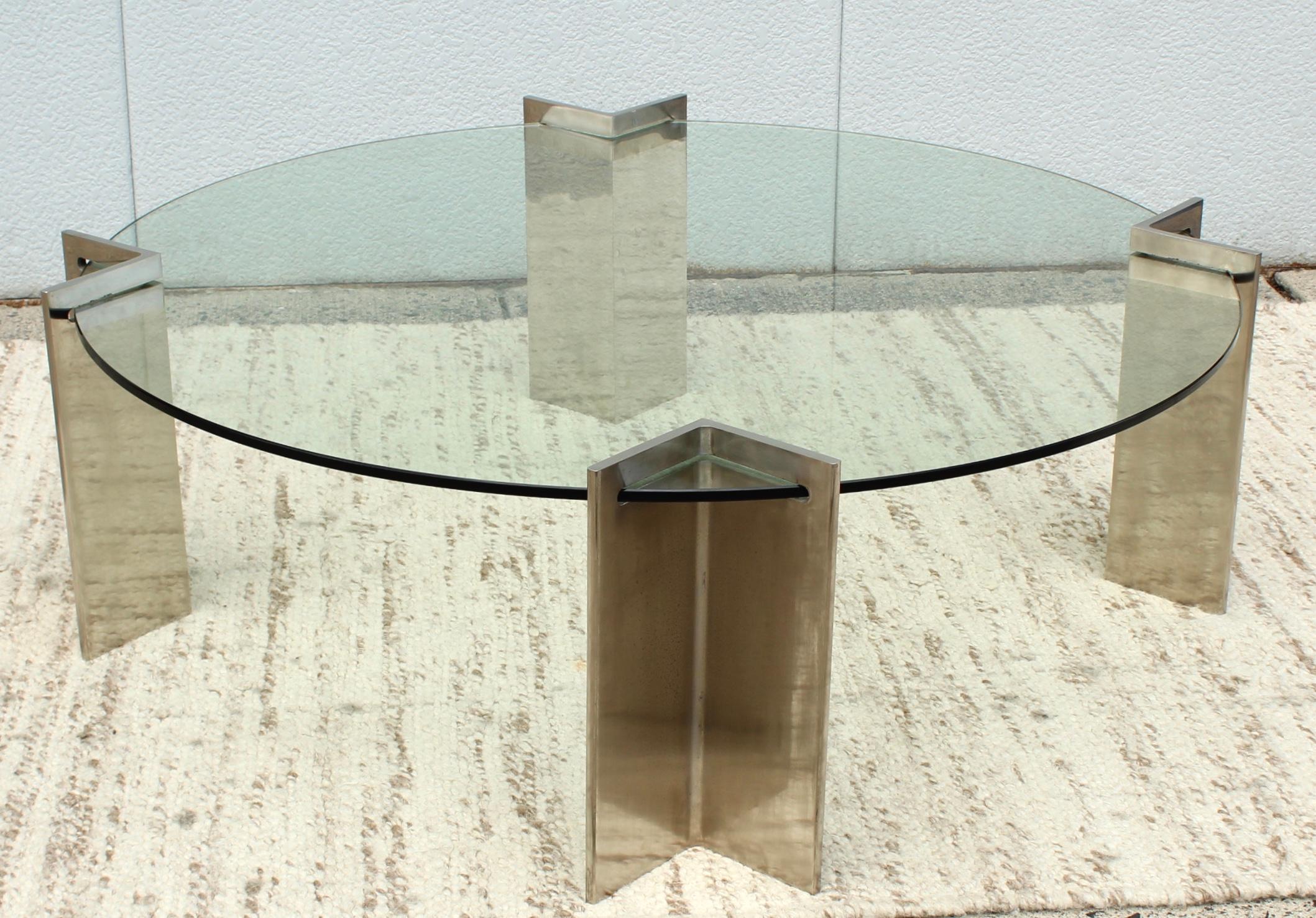 Cut Steel Leon Rosen For Pace Modernist Steel and Glass Coffee Table
