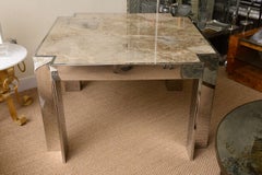 Leon Rosen para Pace Rara mesa de juego o de cartas de acero inoxidable y mármol Vintage