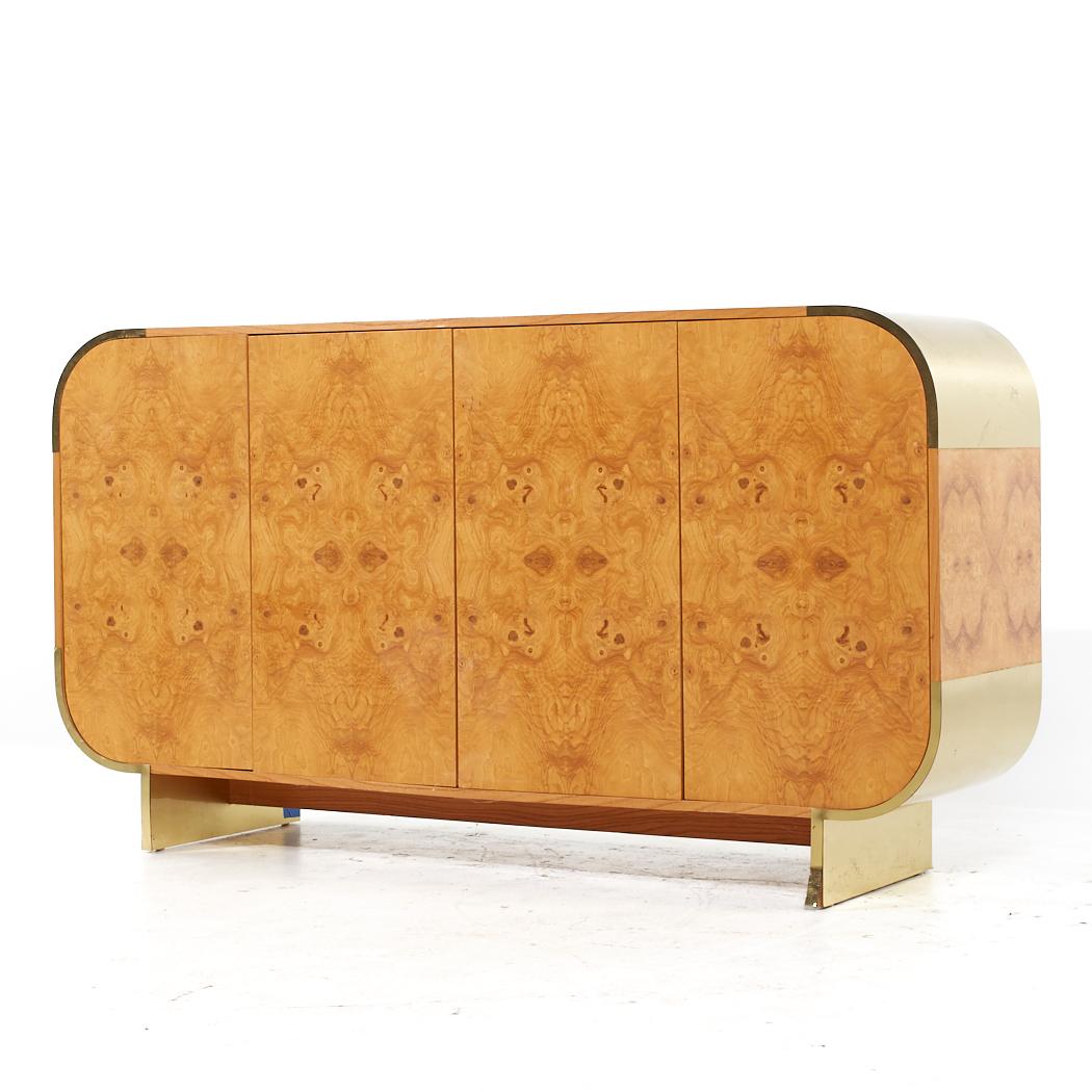 Mid-Century Modern Leon Rosen for Pace Style Mid Century Brass and Burlwood Credenza For Sale