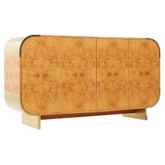 Leon Rosen pour Pace Style Mid Century Crédence en laiton et bois de bourgogne