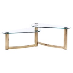 Leon Rosen für Pace Style Mid Century Couchtisch aus Messing und Glas mit zwei Ebenen