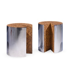 Leon Rosen for Pace Style Mid Century Pac Man Chrome Drum Tables - Pair