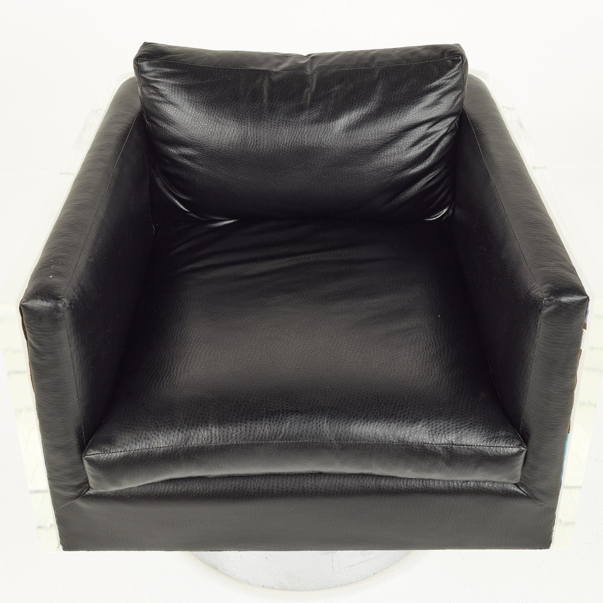 Leon Rosen for Pace Style Post Modern Lucite Cube Lounge Chairs 5