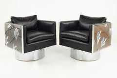 Leon Rosen for Pace Style Post Modern Lucite Cube Lounge Chairs