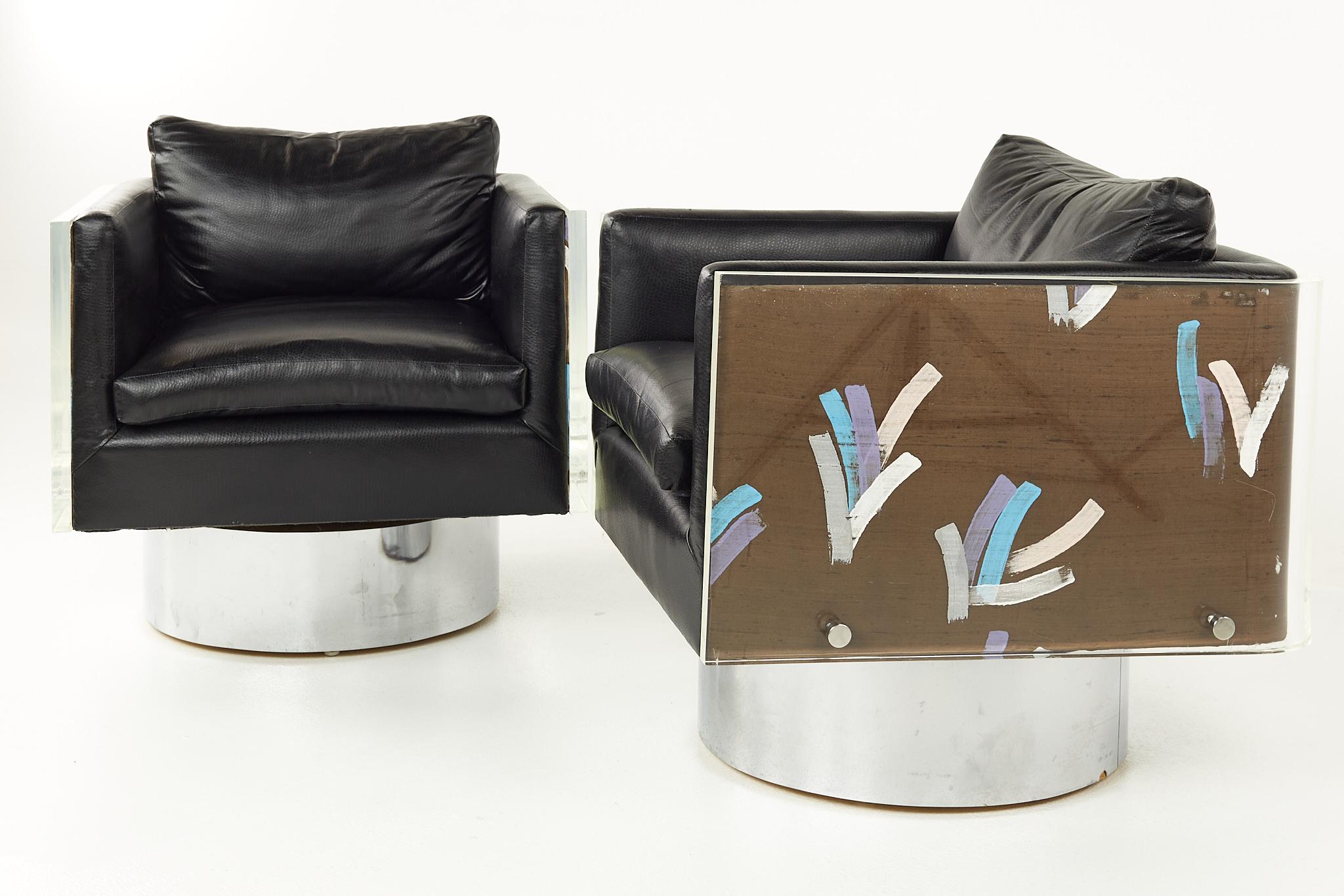 Post-Modern Leon Rosen for Pace Style Post Modern Lucite Cube Lounge Chairs