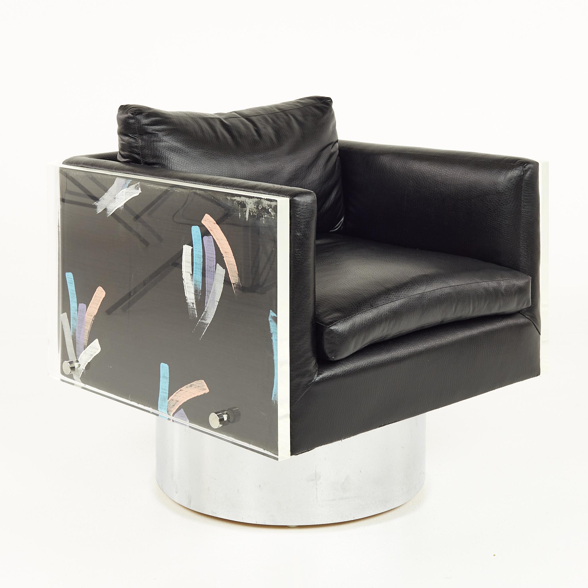 American Leon Rosen for Pace Style Post Modern Lucite Cube Lounge Chairs