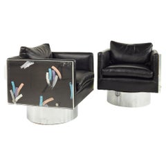 Leon Rosen for Pace Style Post Modern Lucite Cube Lounge Chairs