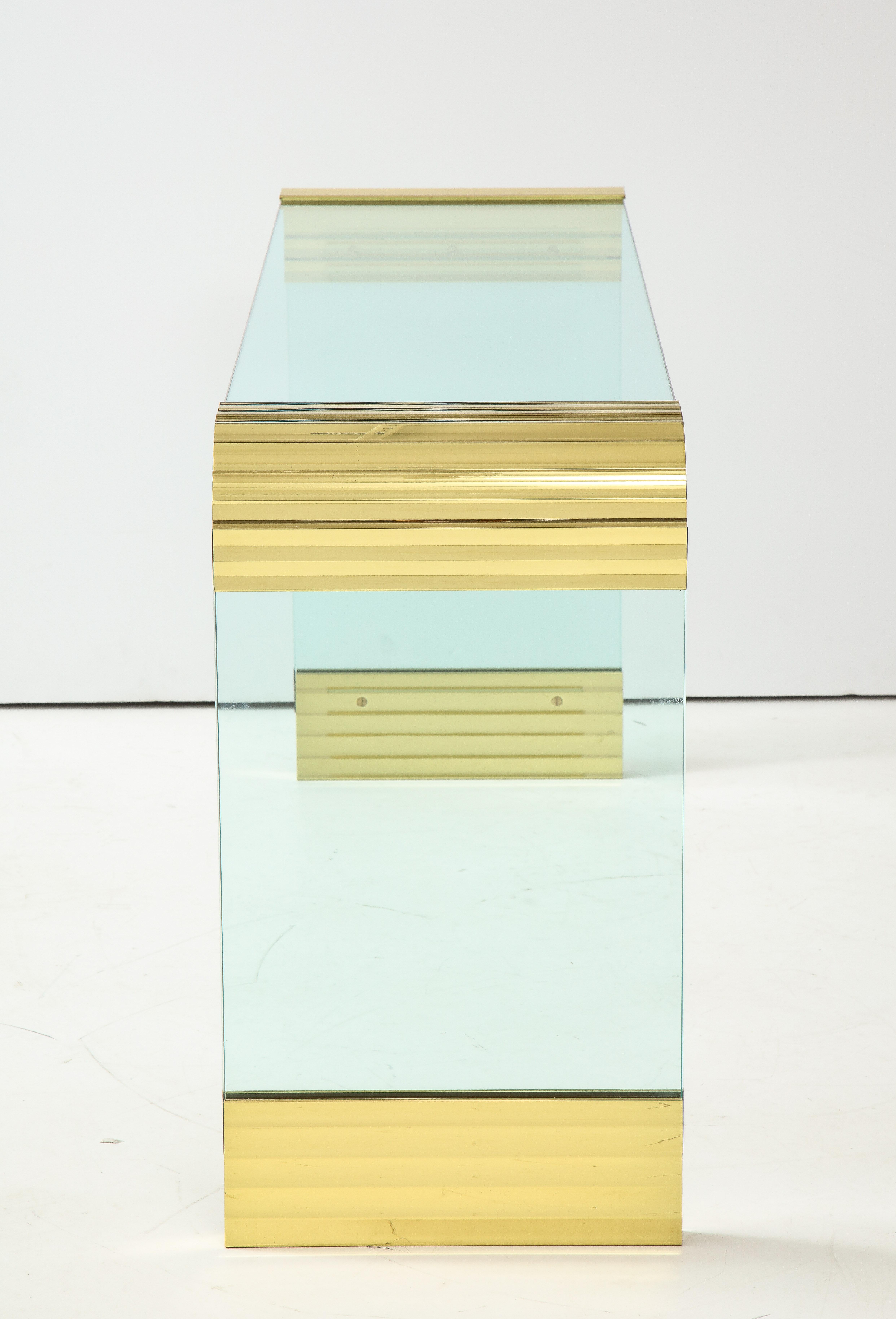 Leon Rosen for Pace Waterfall Brass and Glass Console 3