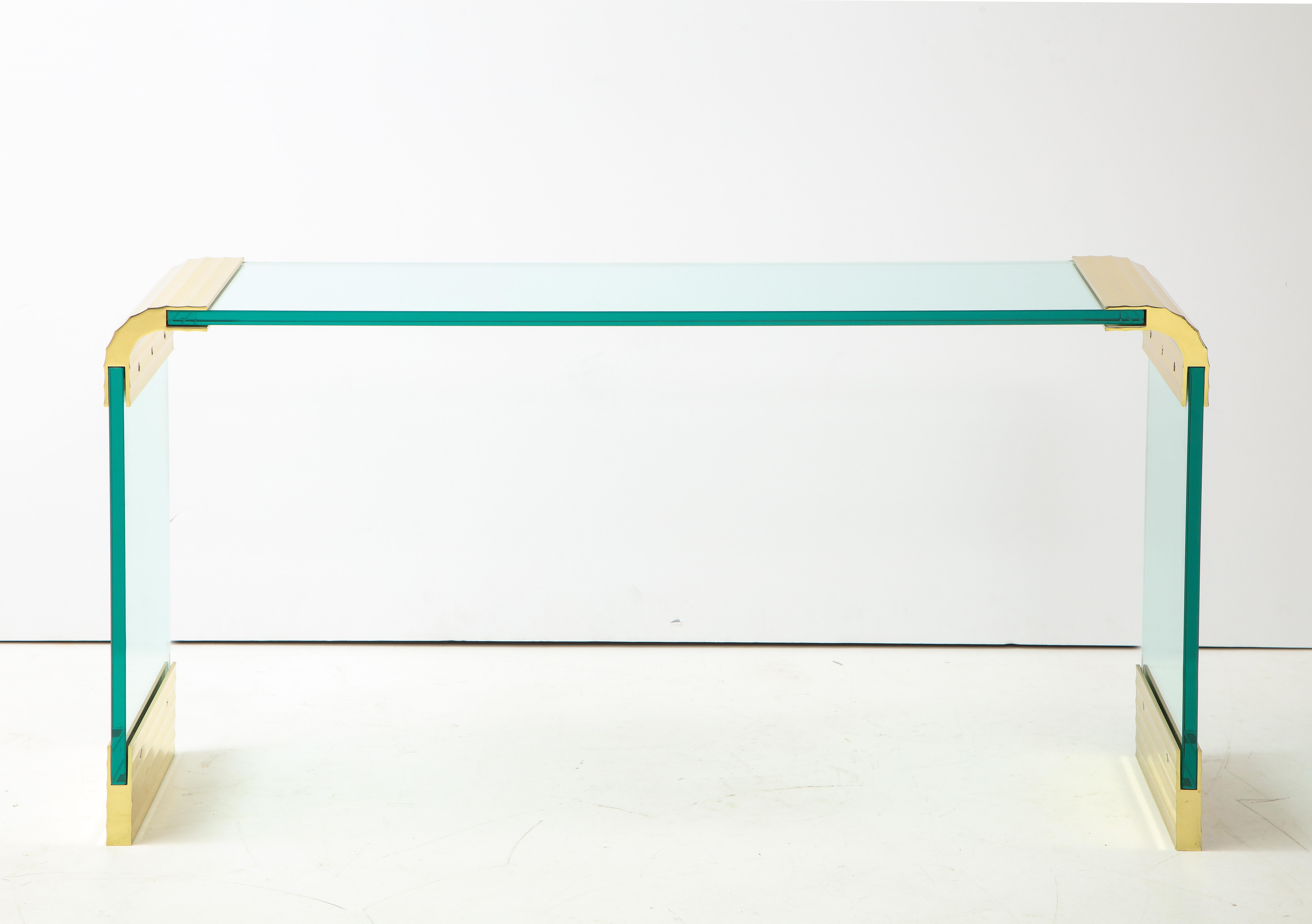 Stunning 1970s Leon Rosen designed for pace brass and glass waterfall console.