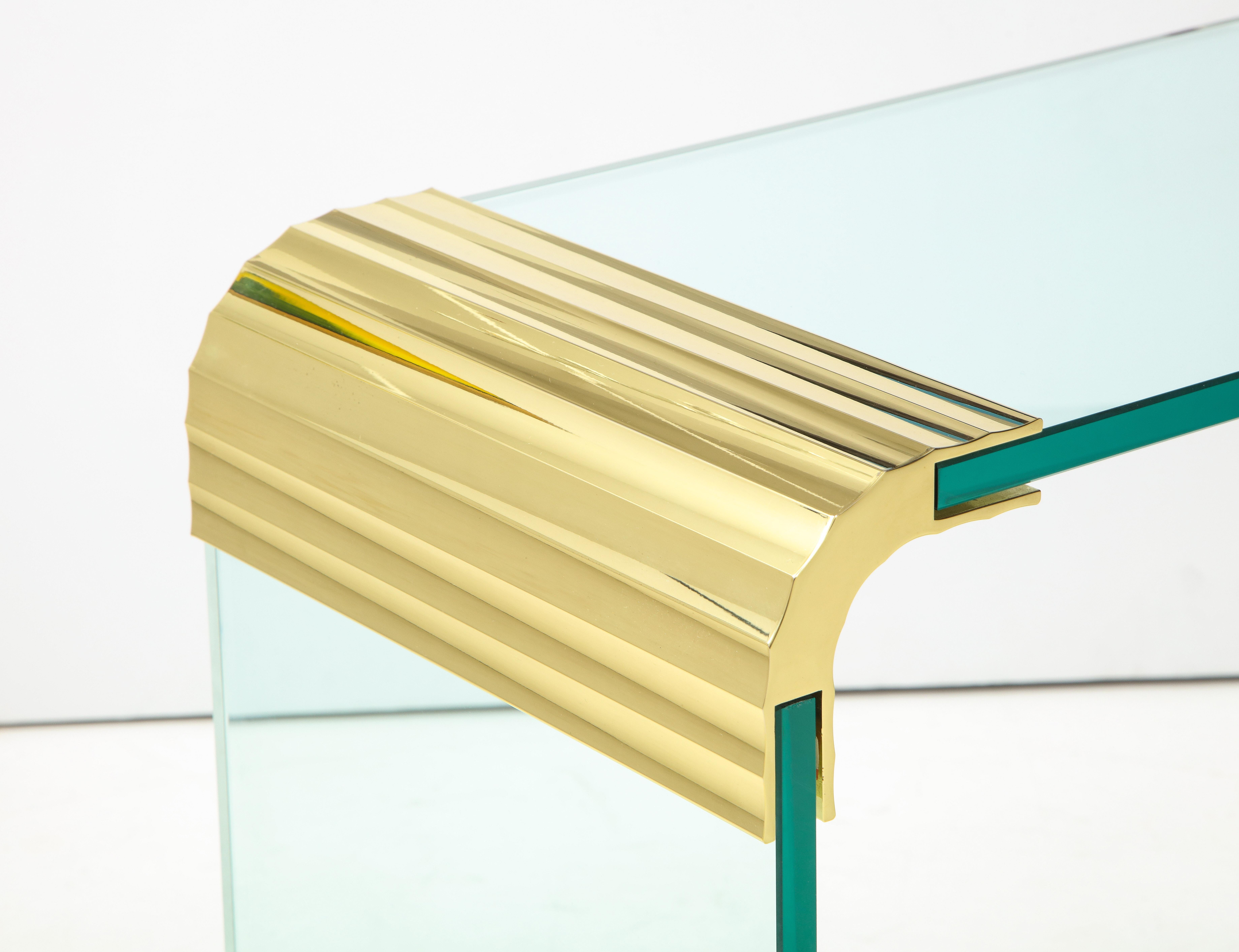 Mid-Century Modern Leon Rosen for Pace Waterfall Brass and Glass Console