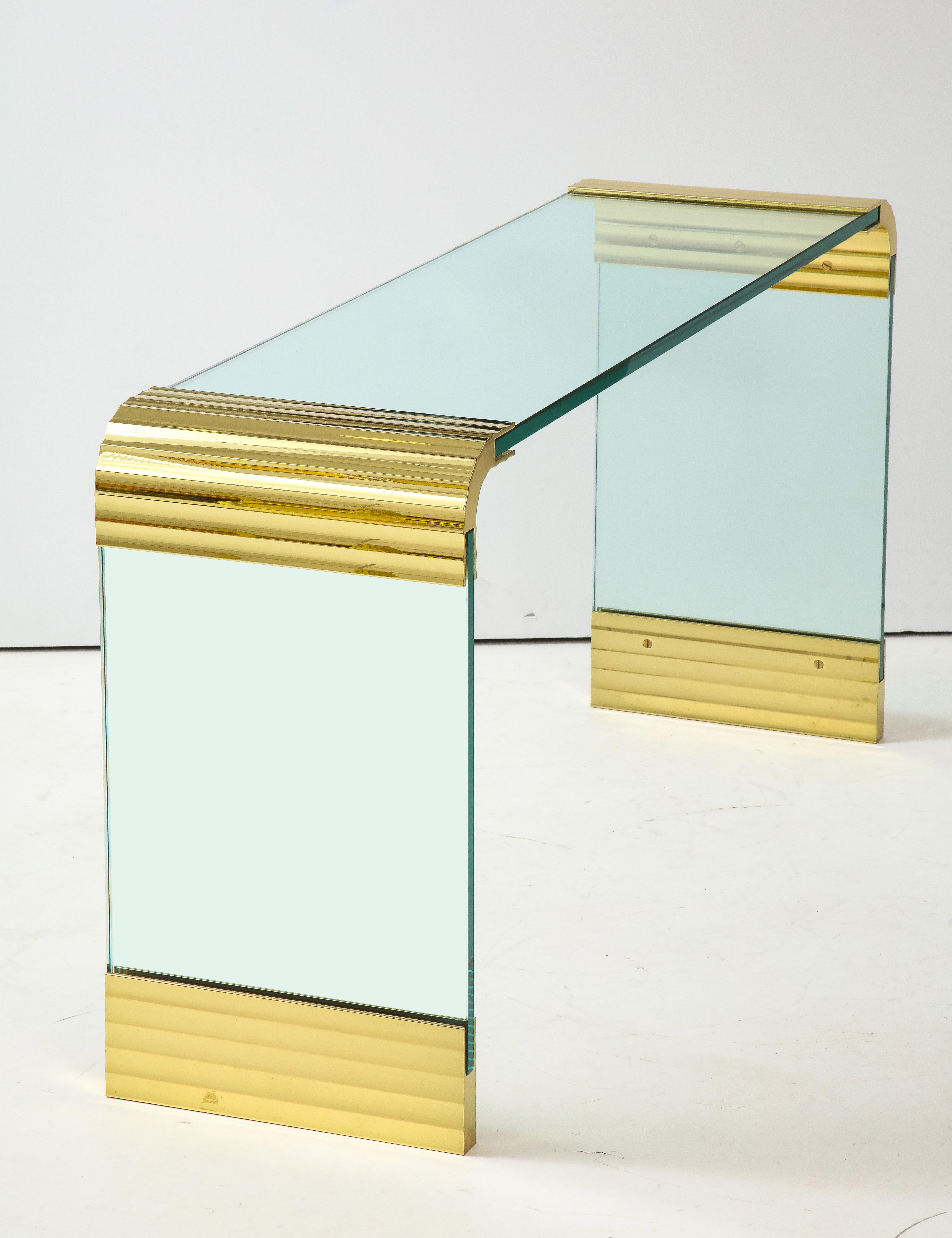 American Leon Rosen for Pace Waterfall Brass and Glass Console