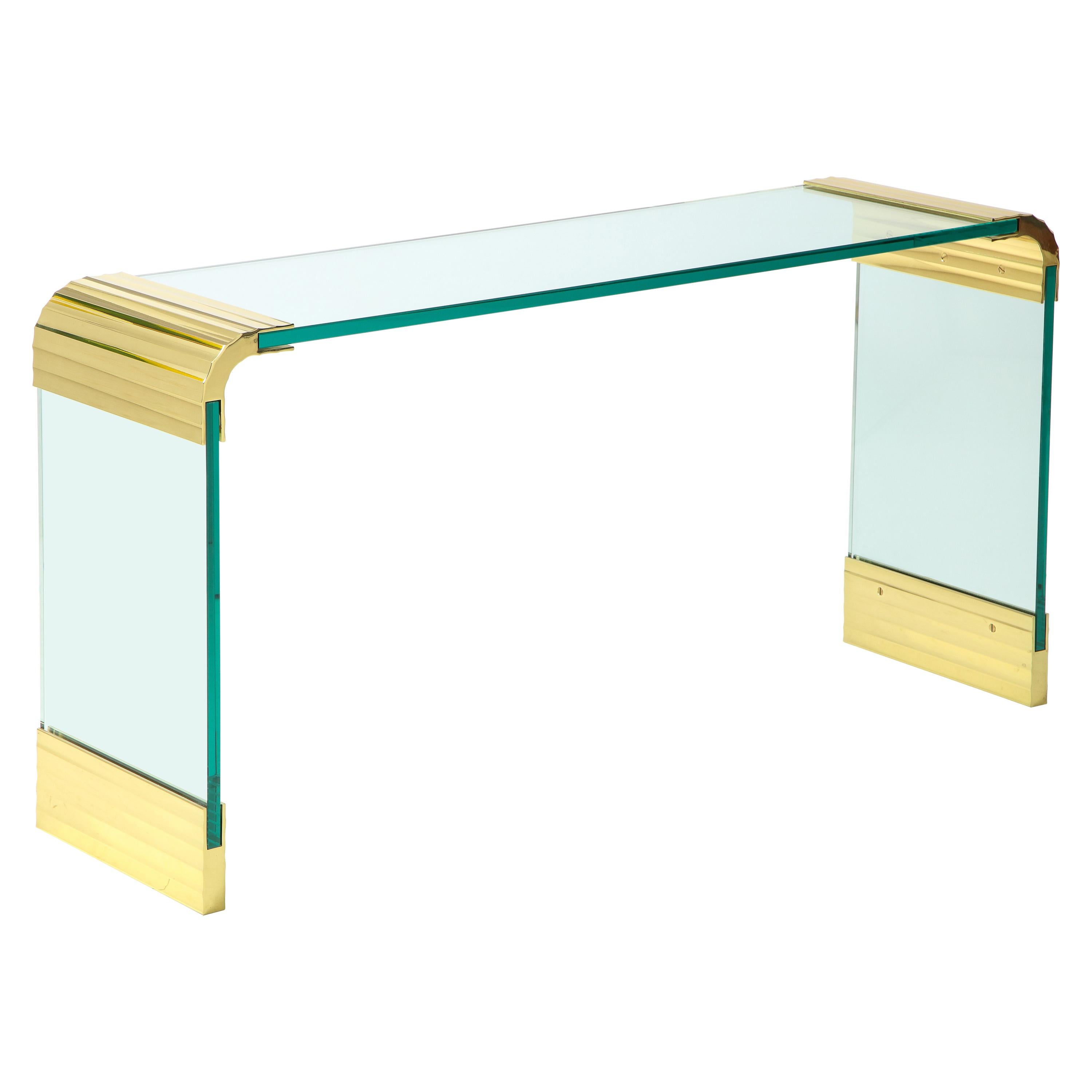 Leon Rosen for Pace Waterfall Brass and Glass Console