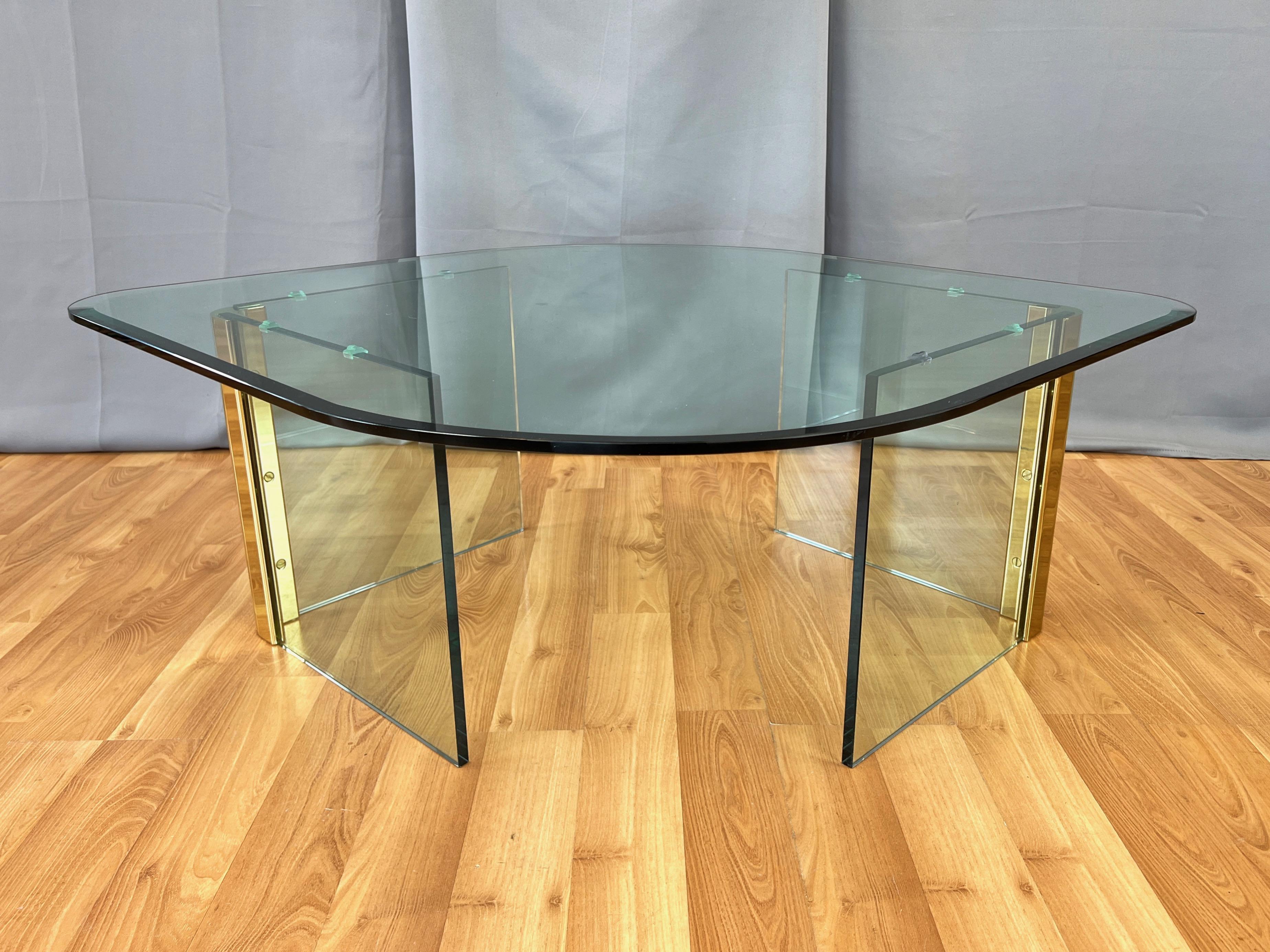 American Leon Rosen for The Pace Collection Brass and Glass Coffee Table, 1970s For Sale