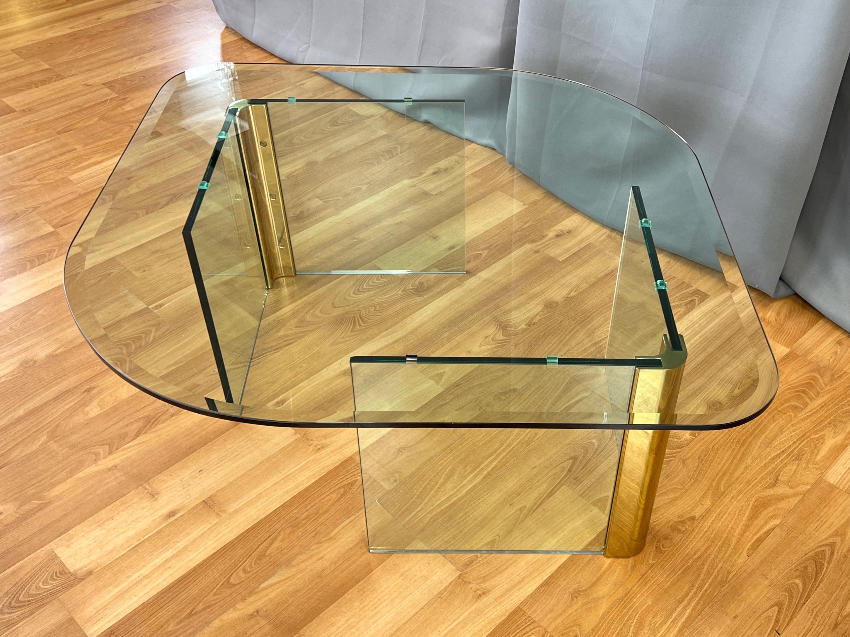 Leon Rosen for The Pace Collection Brass and Glass Coffee Table, 1970s For Sale 1