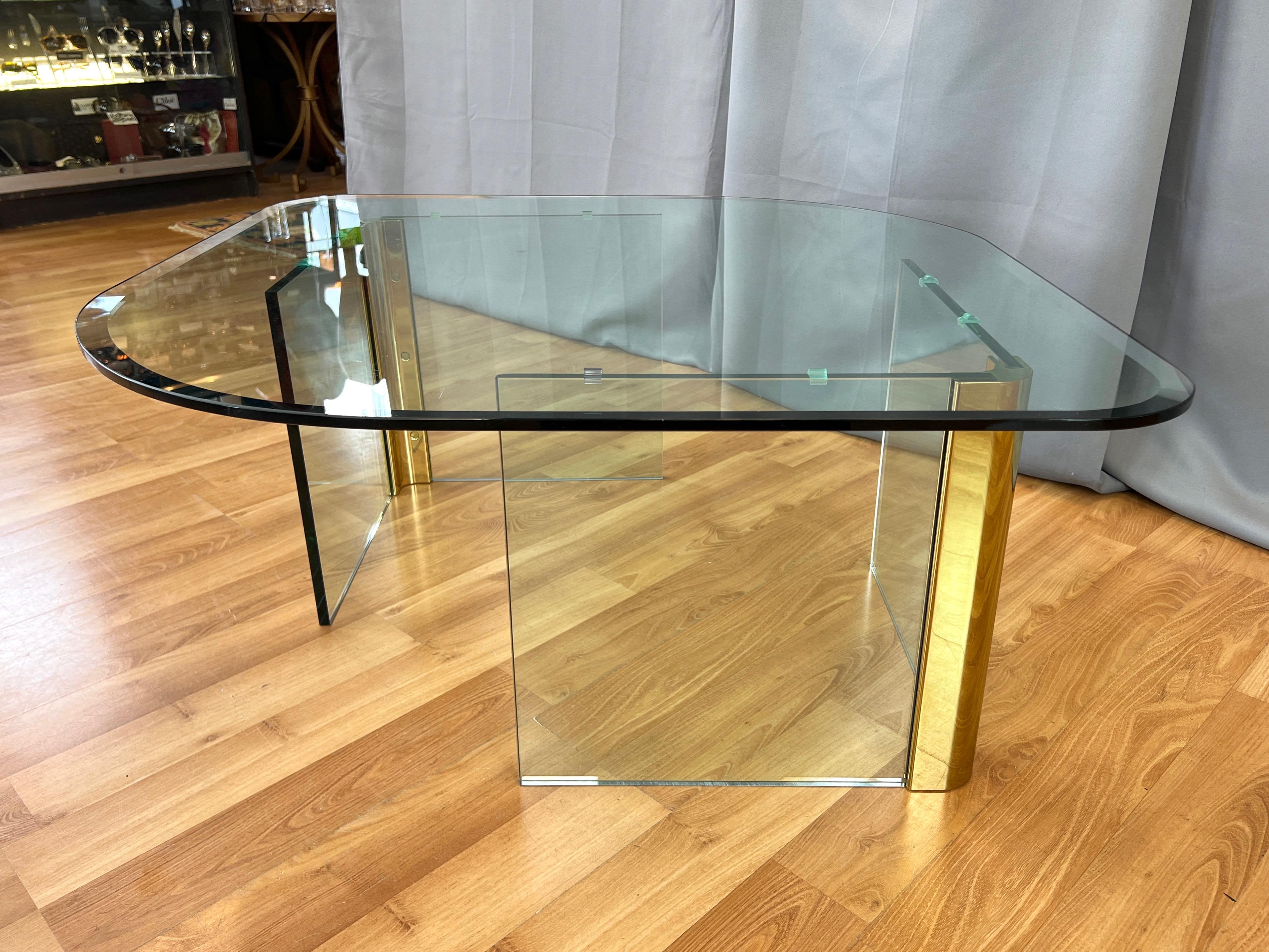 Leon Rosen for The Pace Collection Brass and Glass Coffee Table, 1970s For Sale 2