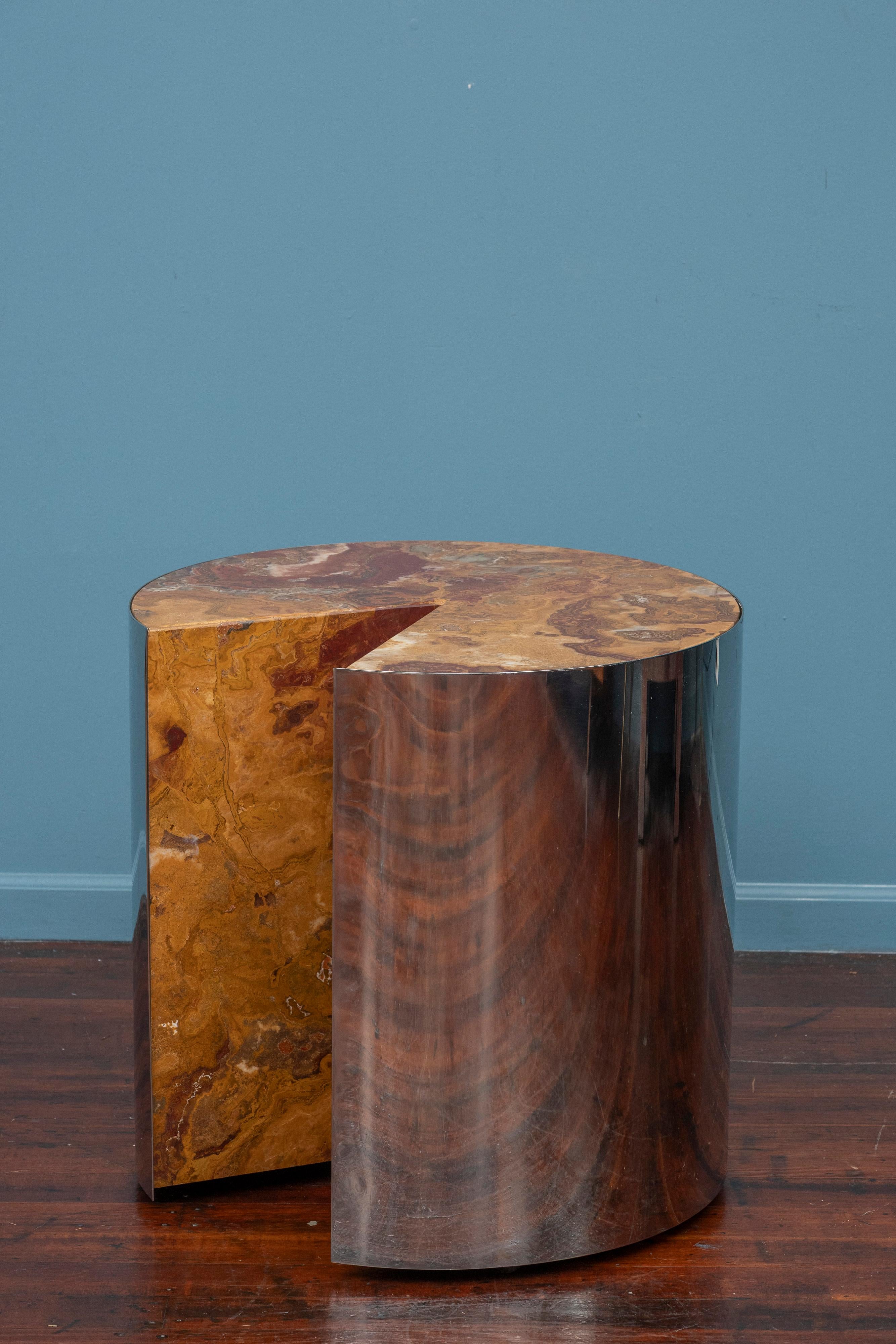 Leon Rosen for Pace side table. High quality construction and materials executed in onyx within a chromed steel frame. Perfect for residential or commercial application, mounted on wheels fro easy placement.