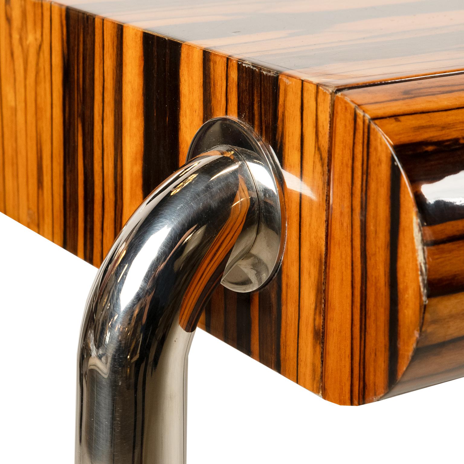 Zebra Wood Leon Rosen Lacquered Executive Desk For Pace, USA For Sale