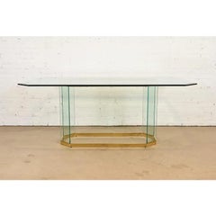 Leon Rosen Mid-Century Modern Brass and Glass Pedestal Dining Table, 1970s