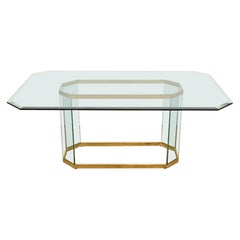 Mesa de comedor con pedestal de latón y cristal, Leon Rosen, mediados del siglo XX, años 70