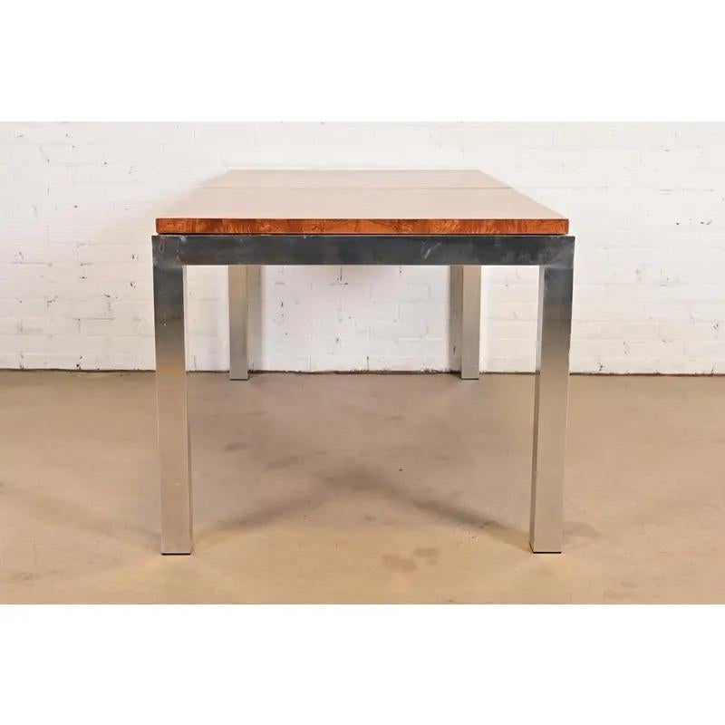 Leon Rosen Mid-Century Modern Burl Wood Extension Dining Table, Newly Refinished For Sale 5