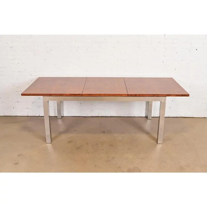 American Leon Rosen Mid-Century Modern Burl Wood Extension Dining Table, Newly Refinished For Sale