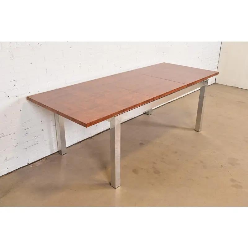 Leon Rosen Mid-Century Modern Burl Wood Extension Dining Table, Newly Refinished In Good Condition For Sale In South Bend, IN