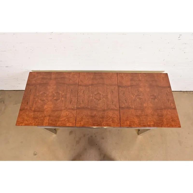 Late 20th Century Leon Rosen Mid-Century Modern Burl Wood Extension Dining Table, Newly Refinished For Sale