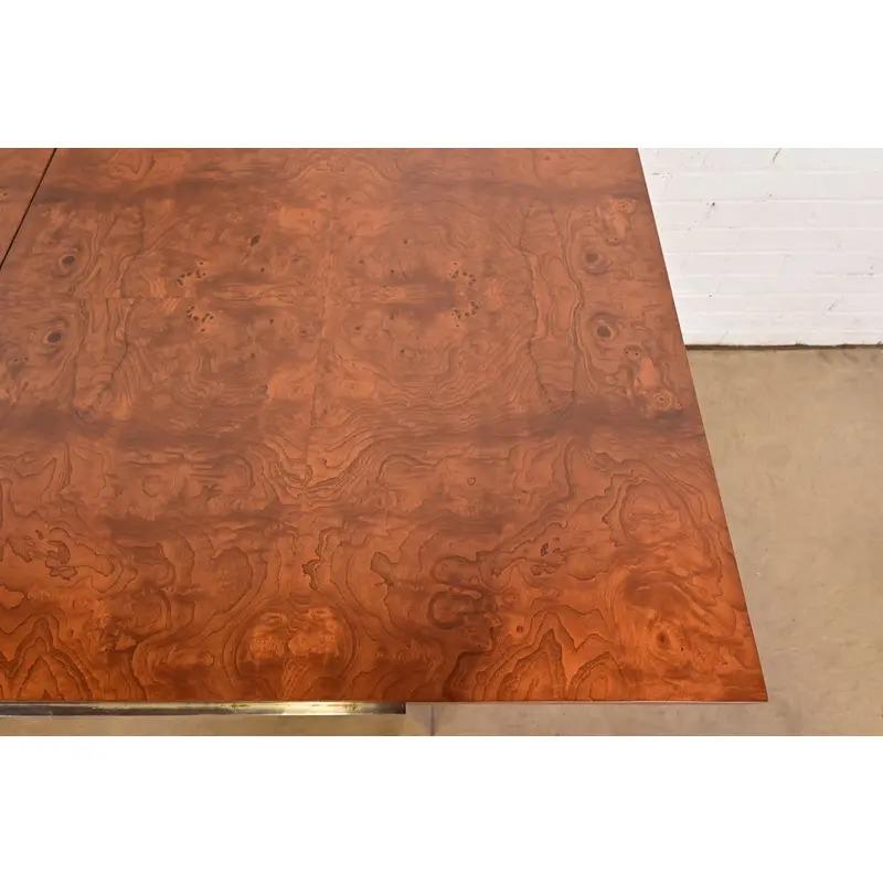 Chrome Leon Rosen Mid-Century Modern Burl Wood Extension Dining Table, Newly Refinished For Sale